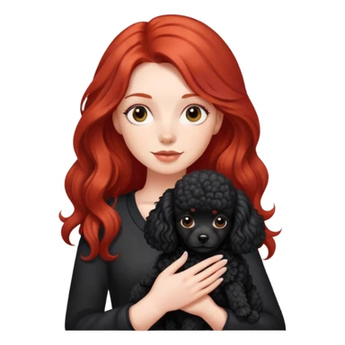Girl with long red hair hold a black small poodle dog sticker