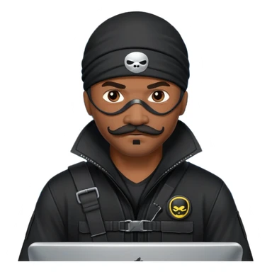 african-american mustache mercenary black eyepatch ninja hacker terminal command center sticker