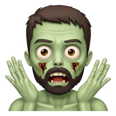 shocked zombie with hands on face, dark brown hair and short full beard sticker