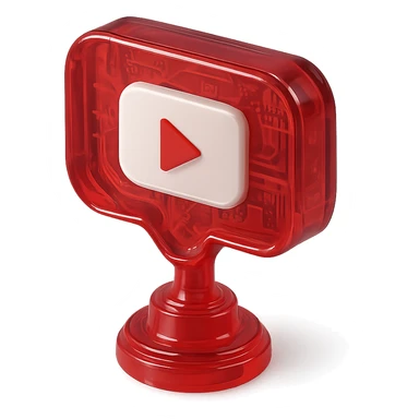 red speech bubble with a red YouTube play button, like a trophy, glossy circuit style sticker