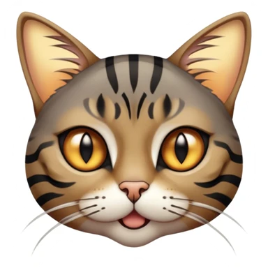 Cinematic Comical Grey and Black Brown Tabby Cat Portrait Emoji, Head tilted dramatically with an exaggeratedly shocked or offended expression, sleek grey-brown fur with bold black tabby stripes, wide amber eyes filled with exaggerated disbelief, Simplified yet hilariously expressive features, highly detailed, glowing with a slightly sassy glow, high shine, dramatic yet playful, stylized with an air of attitude, bright and endearing, soft glowing outline, capturing the essence of a sassy and over-the-top feline, so meme-worthy it feels like it could side-eye its way into internet fame instantly! sticker
