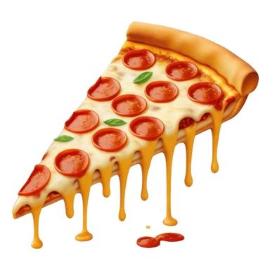 Cinematic cheesy pizza slice, gooey melted cheese stretching as a bite is taken, crispy golden crust, rich tomato sauce, vibrant toppings, warm glowing background, inviting and delicious. sticker