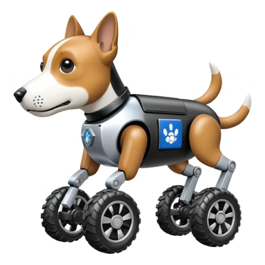 Very fast  jumping Boston dynamics police robotic beagle Sherlock robodog with two off-road wheels per ankle  sticker