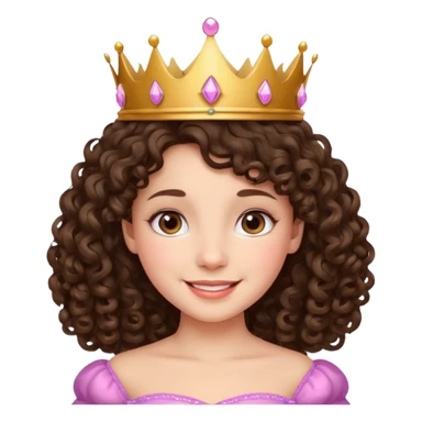 A brunette curly hair girl with a princess crown smiling gently. sticker