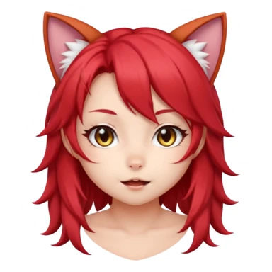cute anime cat-girl with cat ears, red blowing hair sticker