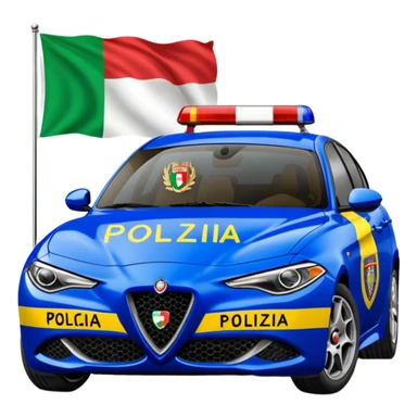 crea auto di servzio alfa romeo giulia colore nero con la scritta sul lato polizia penitenziaria e la un leopardo e la bandiera italiana sticker