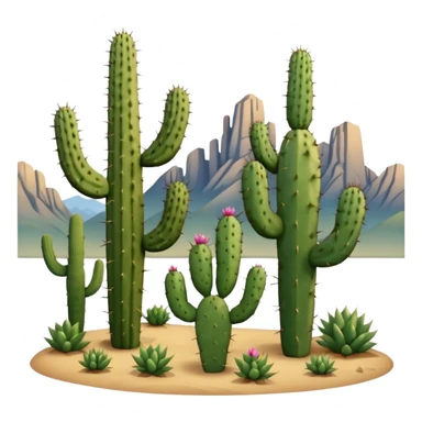 prickly pear cactus and saguaro cactus with mountains in background sticker