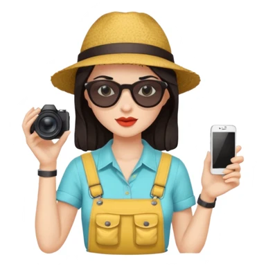 dark haired woman fotographer with summer clothes and sun glasses sticker