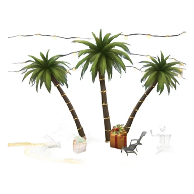 Palm trees with Xmas lights next to 10 ft skeleton sticker