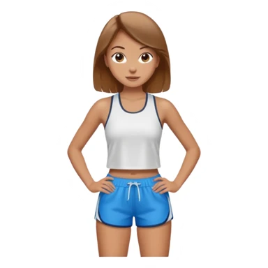 sporty and fit girl with light brown hair in shorts and with a beautiful face sticker