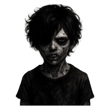 creepy zombie boy, black shaggy curly hair, emo style, dark and spooky expression sticker