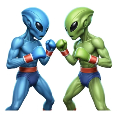 two alien fighters boxing, mid-punch action, motion blur effect, glowing energy impact, dramatic lighting, 3D cartoon, mobile game icon style, clean background, no text, no watermark
 sticker