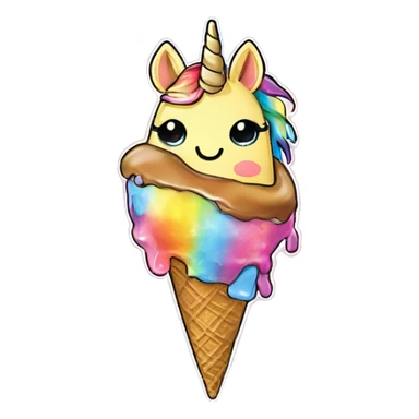 rainbow metal rhinestoned unicorn eating tie dye kawaii ice cream sticker