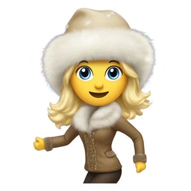 blonde lady in a fur hat dancing in the snow full body fur boots sticker
