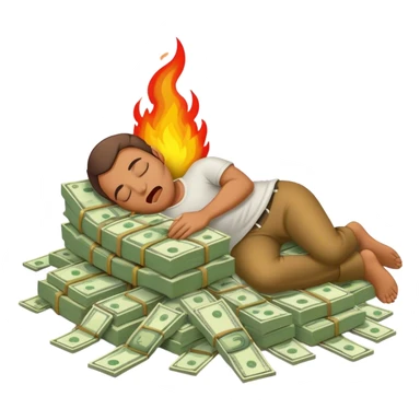 Man sleeping on bed of money with fire in his mouth  sticker