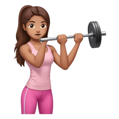 a north-east indian girl with long brown hair wearing a soft pink gym top lifting a barbell doing a shoulder press sticker