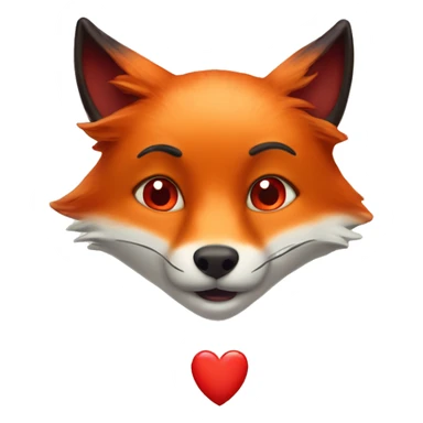 deep lush red fox face with tiny red heart instead of eyes sticker