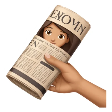 a hand holding a rolled up newspaper, clear and recognizable, suitable for an icon or emoji sticker