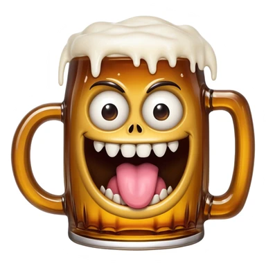 Mimic monster disguised as a beer mug with teeth and tongue, tipsy looking eyes sticker