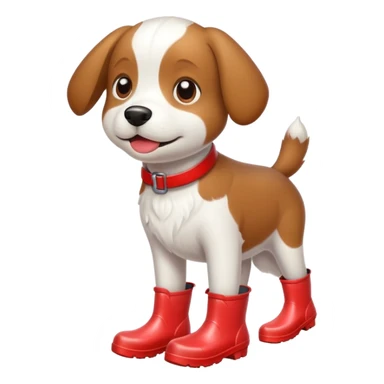 A brown and white dog wearing red rain boots sticker