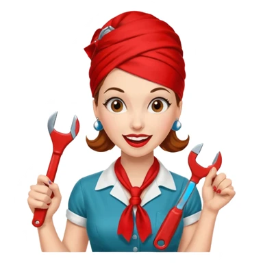 A 50ies housewife who is excited about working and is a powerwoman because she husstles a lot. A bit like the woman from Real Vintage Doll House. And the woman from We Can Do It!. Rockabilly vibe. Cartoonish perhaps? Help me :D sticker