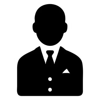 man in a vintage black and white suit, no facial hair, solid filled icon sticker