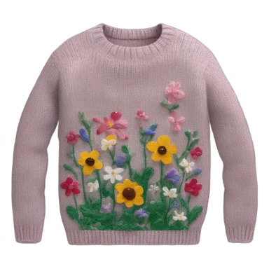 Knit sweater with garden floral glittery design sticker