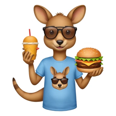 kangroo with hamburger wearing tshirt and sunglasses sticker