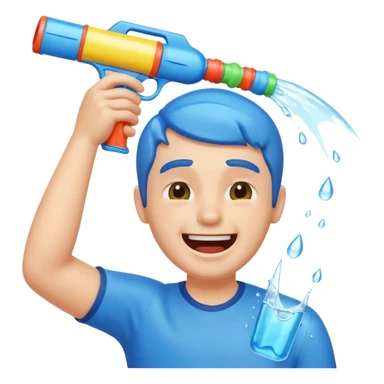 Guy holding water gun to his head while laughing crying  sticker
