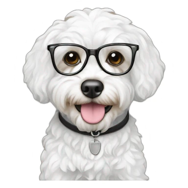 All White cavapoo as a lawyer with Glases sticker