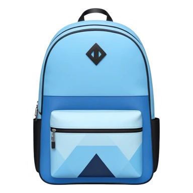 A stylish cute school backpack, medium-sized, with a modern design in blue and black. It features a geometric pattern of subtle triangles across the front pocket, giving it a sleek yet dynamic look, front view sticker