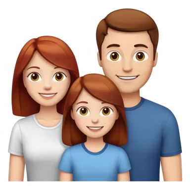 white family brown hair dad, brown straight hair mom, redhead adult daughter, black hair young man and brown hair kid  emoji sticker