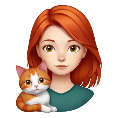 A girl with copper-red hair with a tricolor cat sticker