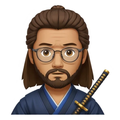 samurai, slim, long brown hair, beard , glasses sticker