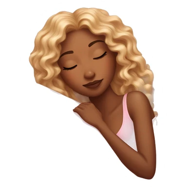 gorgeous brown skin woman with long blonde curly hair sleeping on pink princess bed sticker