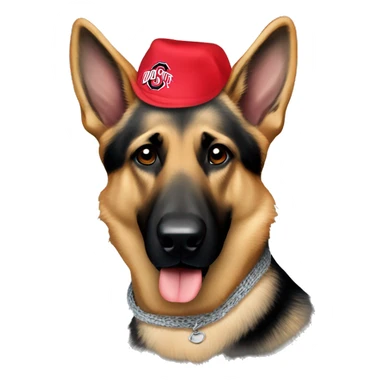 German Shepherd wearing an Ohio state bandana sticker