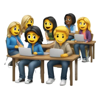 students sitting on desks and chatting sticker