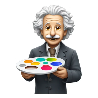 albert einstein happy holding a paint palette sticker