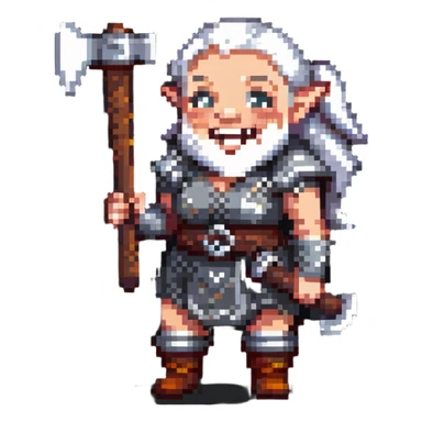 laughing female dwarf from Lineage 2 game character with axe sticker