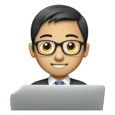 Young Asian office worker wearing glasses using a laptop sticker