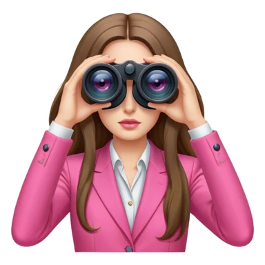 futuristic-looking woman with long hair in an intensive color pink suit looking through two-eye binoculars sticker