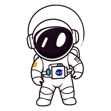 kid astronaut in white spacesuit with helmet sticker