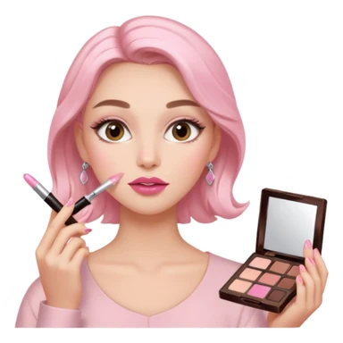 clean girl aesthetic emoji, applying lip gloss, glowing skin, natural brows, hair in a claw clip, soft pink and nude palette sticker
