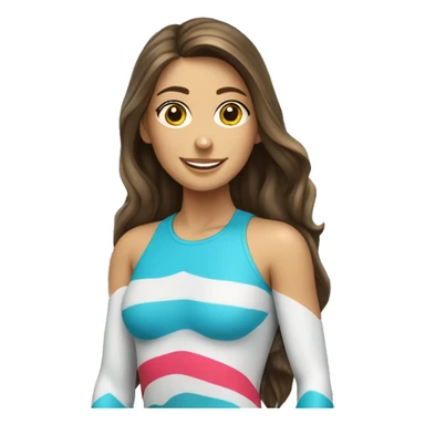 Brunette surfer girl on a surf board with wave sticker