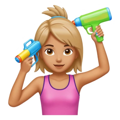 Girl with a water gun to her hair sticker