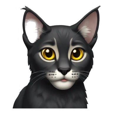 Pointed black ear tufts like lynx small sleek short haired solid black furred cat full body yellow eyes  sticker