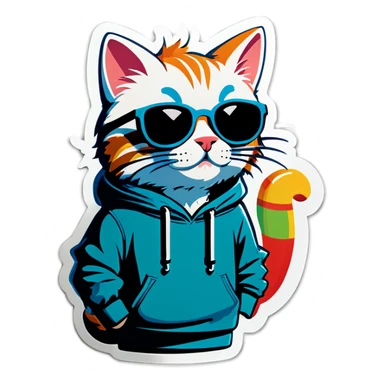 Cat with sunglasses and hoodie saying nice sticker
