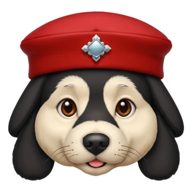 black suited old dog with red fes hat sticker