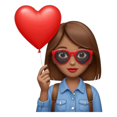 brown hair girl with sun glasses holding red heart balloon sticker