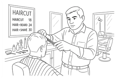 Draw me a sketch of the barbershop, but make sure there's a cash register there. sticker